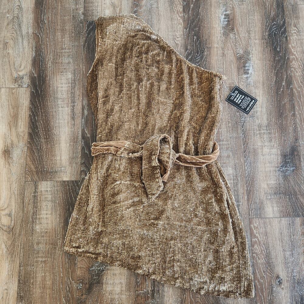 Retrofete Ella Sequin Dress One Shoulder Size XXL NWT Brown Mini